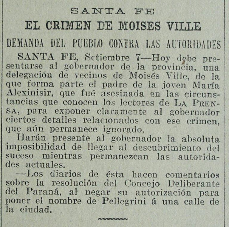 Los diarios La Nación y La Prensa se ocuparon durante varios meses del crimen de Miriam Aliksenitzer, la joven más cortejada de Moisés Ville.