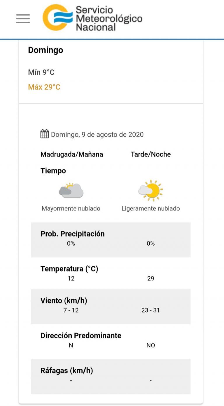 Pronóstico del tiempo para el próximo domingo 9.