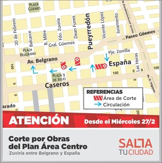 Mapa de cortes programados. (Municipalidad de Salta)