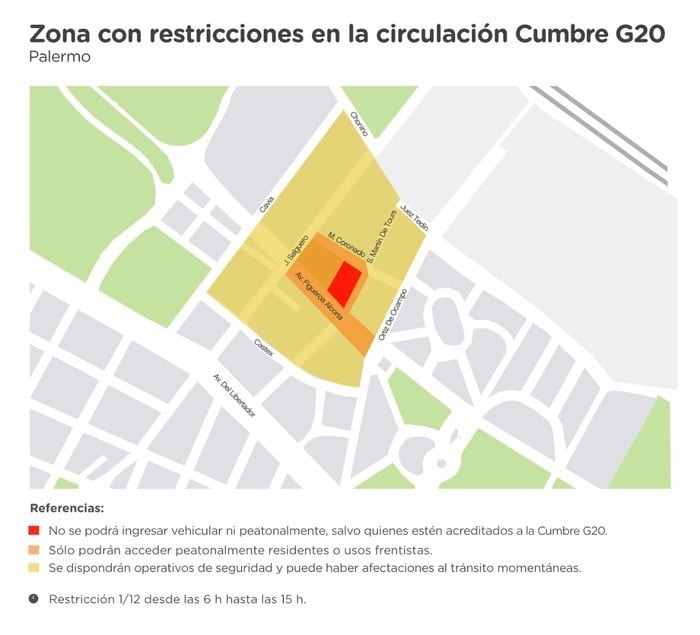 Cortes por el G20: cómo funcionará el transporte y los servicios entre le 29 de noviembre y el 2 de diciembre.