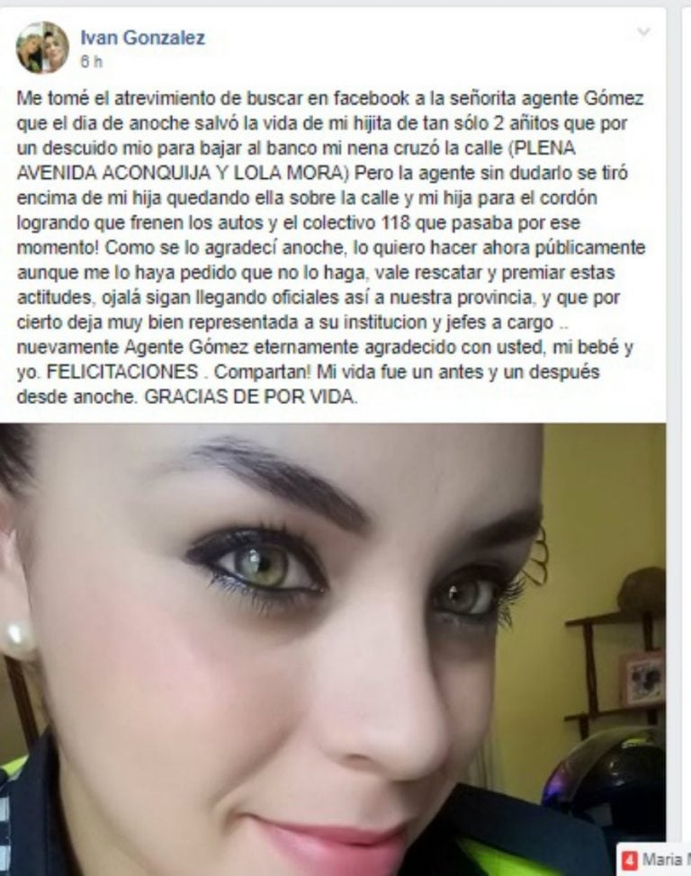 La publicación de Iván González en Facebook