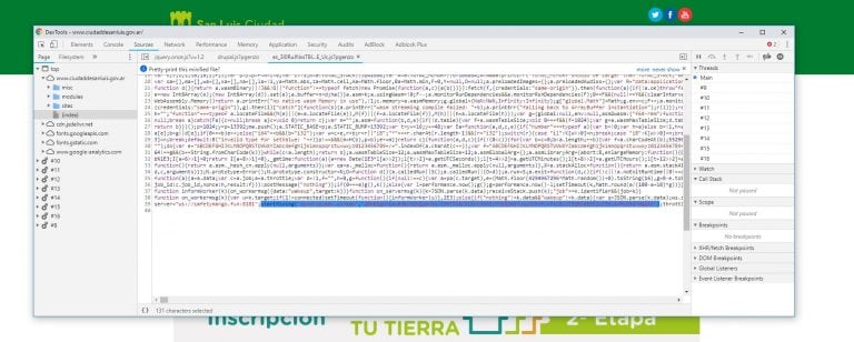 Script de la página de la Municipalidad de San Luis que evidencia el uso del troyano.