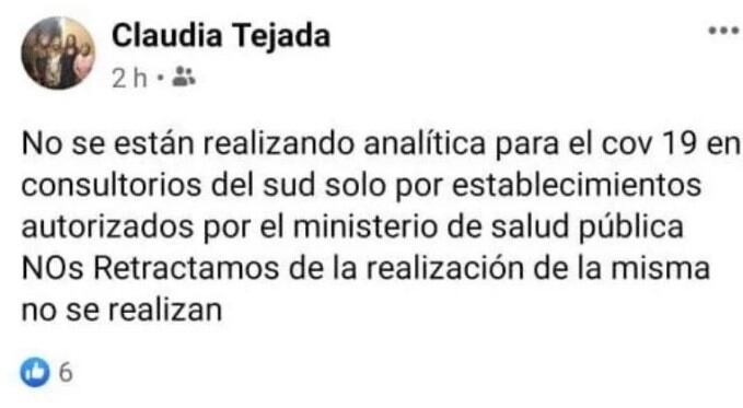 La médica hizo las publicaciones en Facebook y luego tuvo que retractarse.