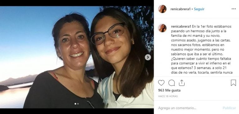 La fotografía que publicó la hija de Ivana Milio.