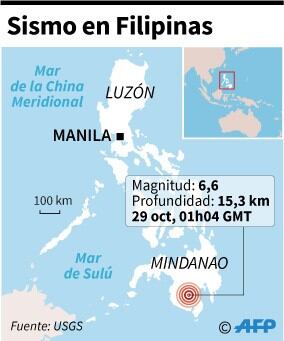 Mapa localizando el sismo de magnitud 6,6 que este martes sacudió la isla de Mindanao, en la zona sur de Filipinas - AFP / AFP