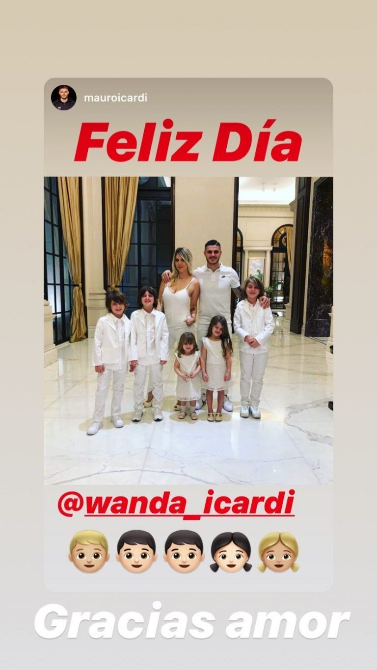 Mauro Icardi saludó a Wanda Nara en su día (Foto: Instagram/ @wanda_icardi)