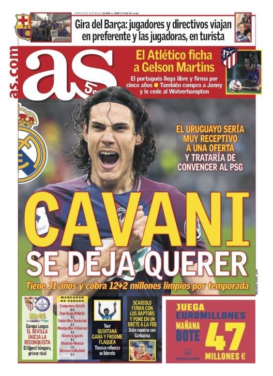 Tapa de este jueves del diario AS.