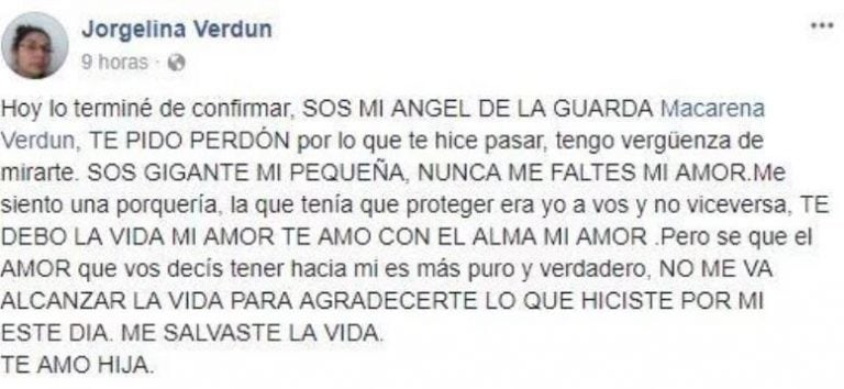 La mamá de la nena que acuchilló a su padrastro: "Sos mi ángel de la guarda"