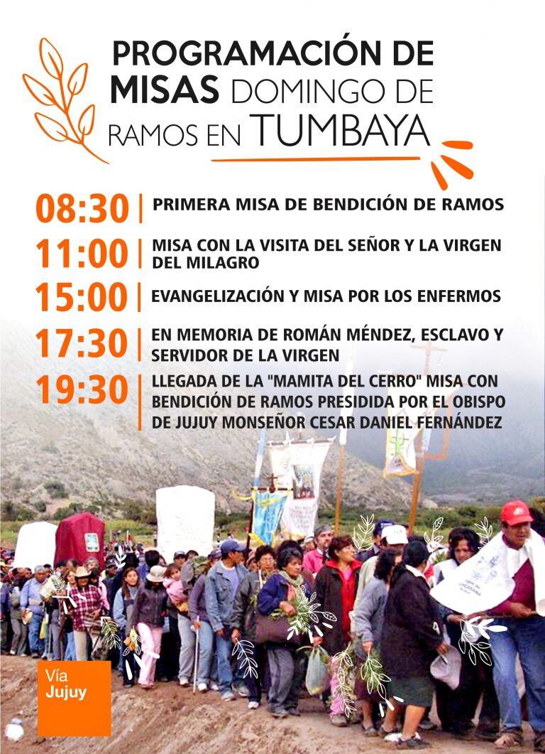 Horarios de misas en Tumbaya, en Domingo de Ramos