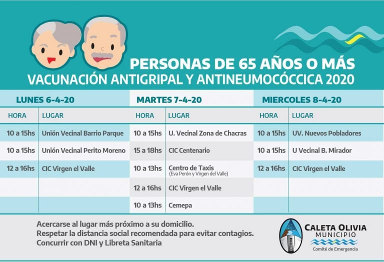 Calendario de vacunación antigripal.