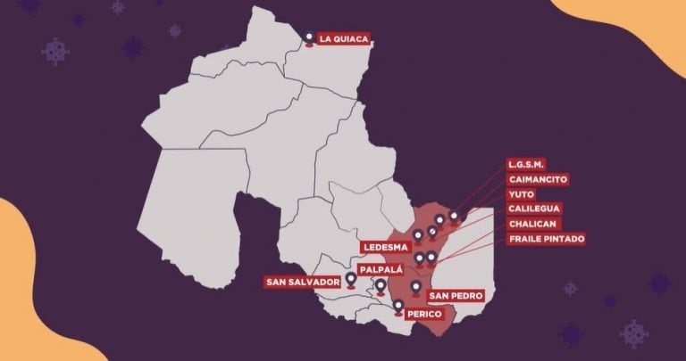 Las "zonas rojas" por la proliferación de casos de Covid-19 son los departamentos Ledesma y San Pedro y las ciudades San Salvador de Jujuy, Palpalá, Perico y La Quiaca.