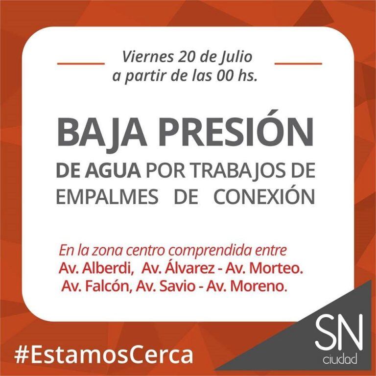 La baja presión se deberá a obras de empalme de red. (Prensa Municipio)