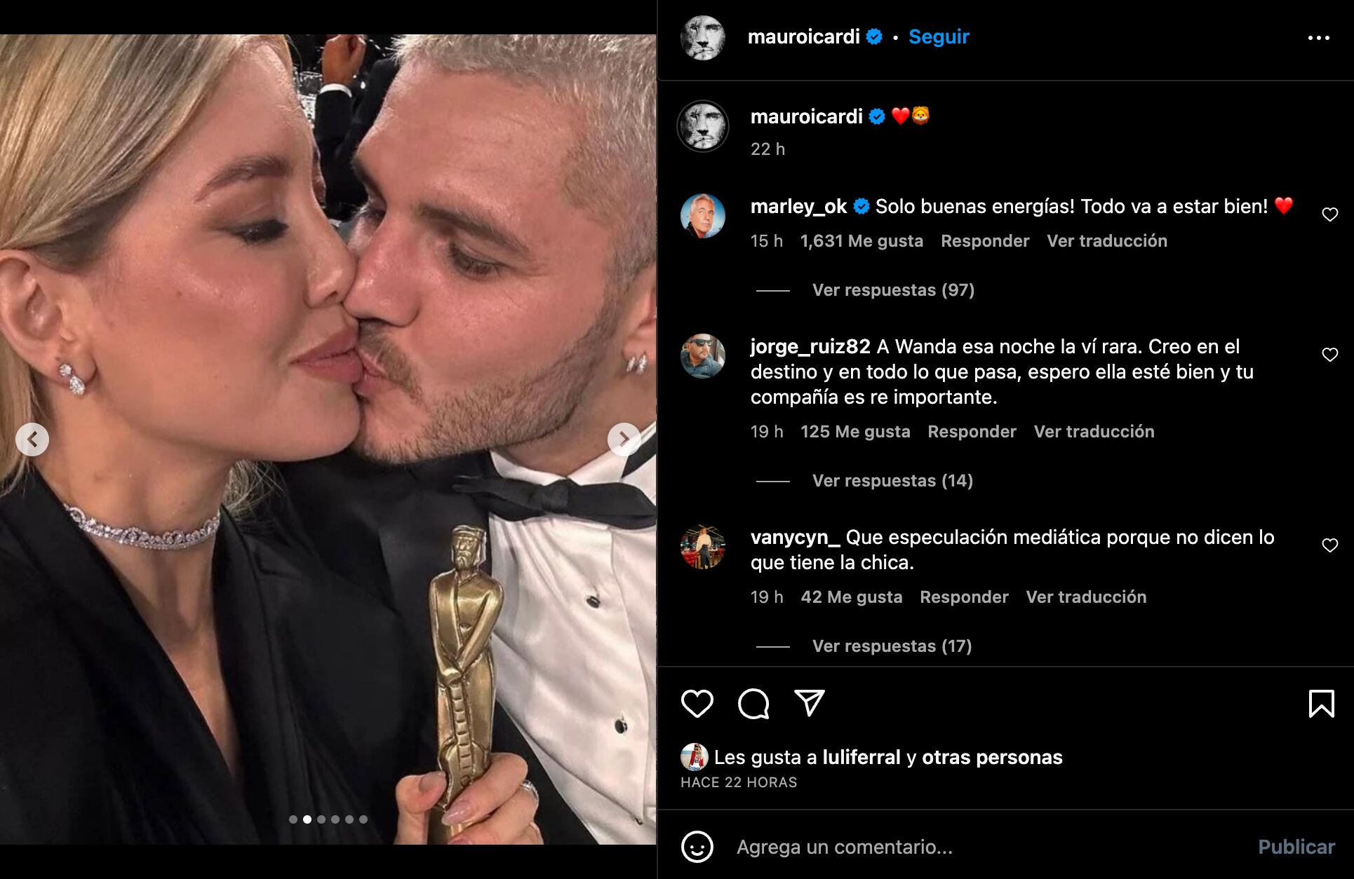 Mauro Icardi ya había hecho una publicación en medio de la incertidumbre en relación con la salud de Wanda Nara. (Foto: Captura de pantalla)