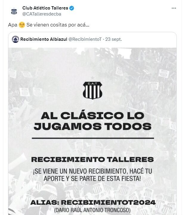 El picante posteo de Talleres antes del clásico con Belgrano en el Kempes.