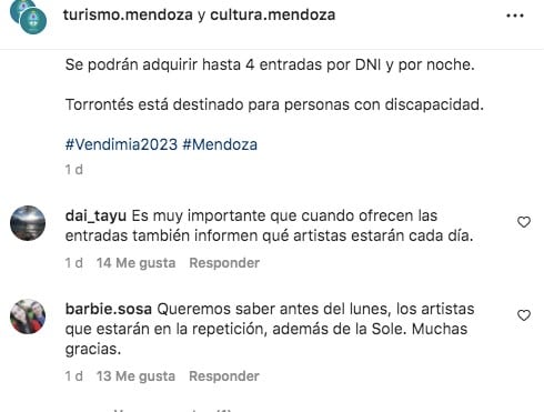 Quejas por la grilla del Festival de la Vendimia 2023