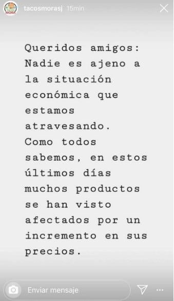 Las imágenes pertenecen a las historias de Instagram de una casa de comidas sanjuanina.