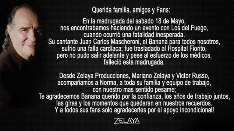 Juan Carlos "Banana" Mascheroni tuvo una falla cardíaca y murió en Buenos Aires. (Captura)
