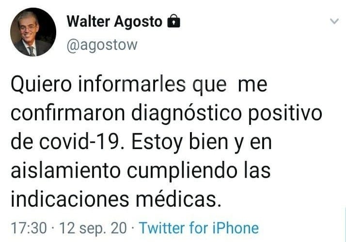 El funcionario compartió la noticia con sus seguidores en redes sociales. (@agostow)