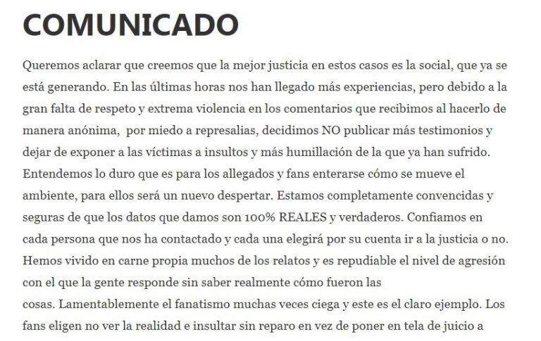 El comunicado criticó la postura de los fanáticos de la banda. (denunciasdotblog.wordpress.com)