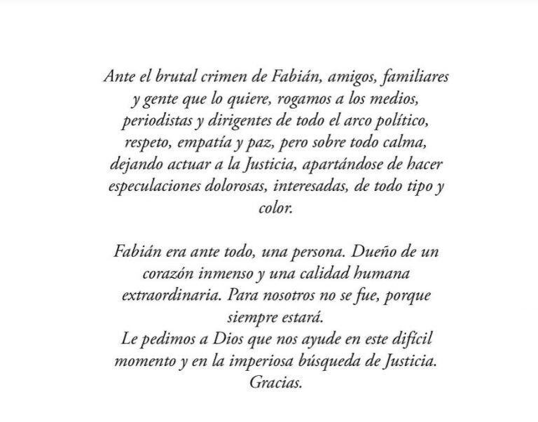 Comunicado de la familia de Fabián Gutiérrez (Captura)