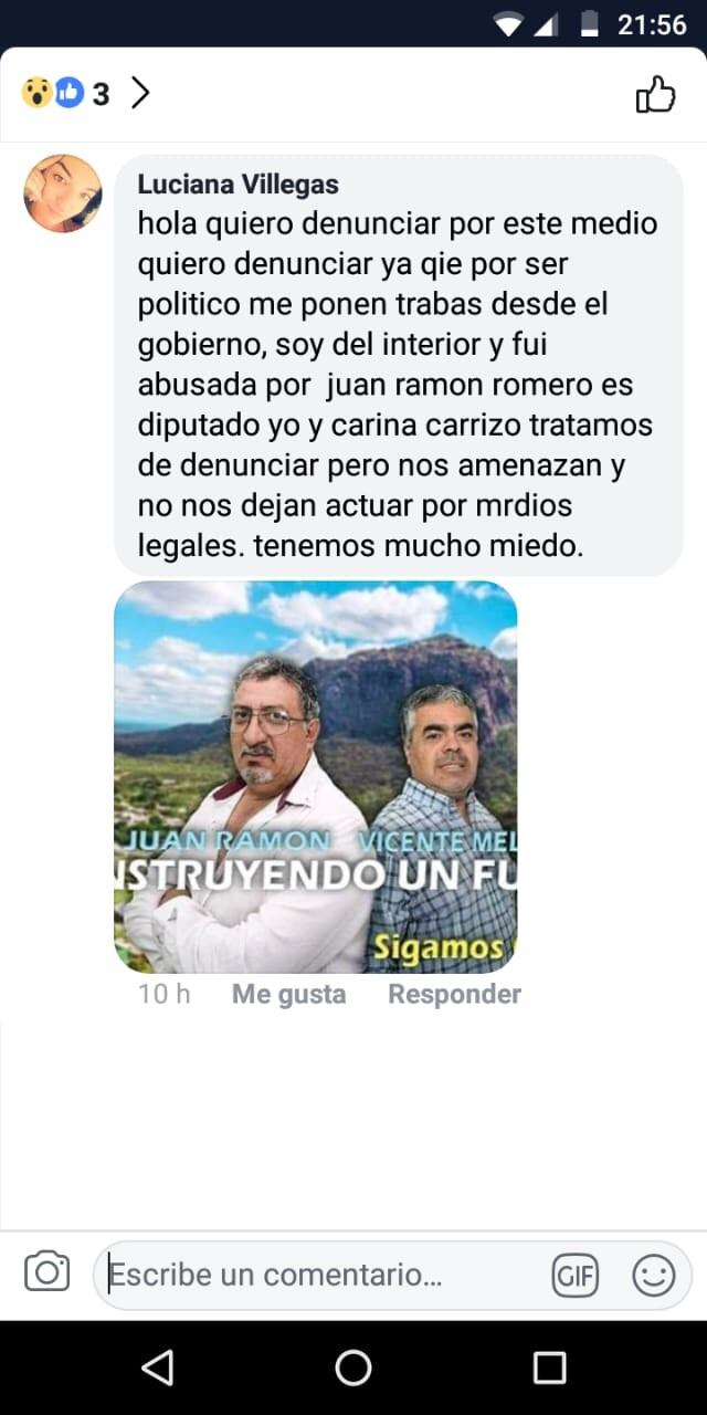 El texto de la denuncia efectuada en una cuenta de Facebook aparentemente trucha