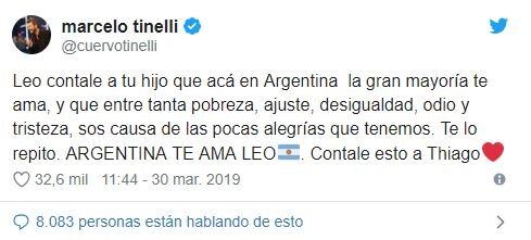 Marcelo Tinelli manifestó su apoyo a Lionel Messi (Twitter)