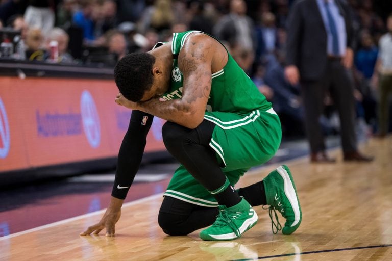 Así reaccionó Marcus Smart tras la escalofriante caída de su compañero Jaylen Brown. Brad Rempel-USA TODAY Sports