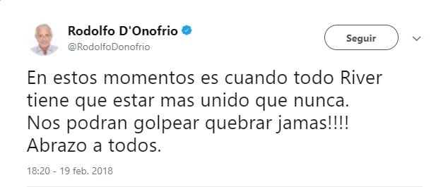 El polémico tuit de Rodolfo D'Onofrio. (Foto: Captura de Twitter)