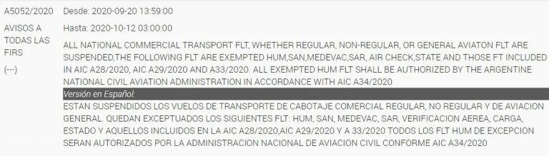 El comunicado de la ANAC a las aerolíneas.