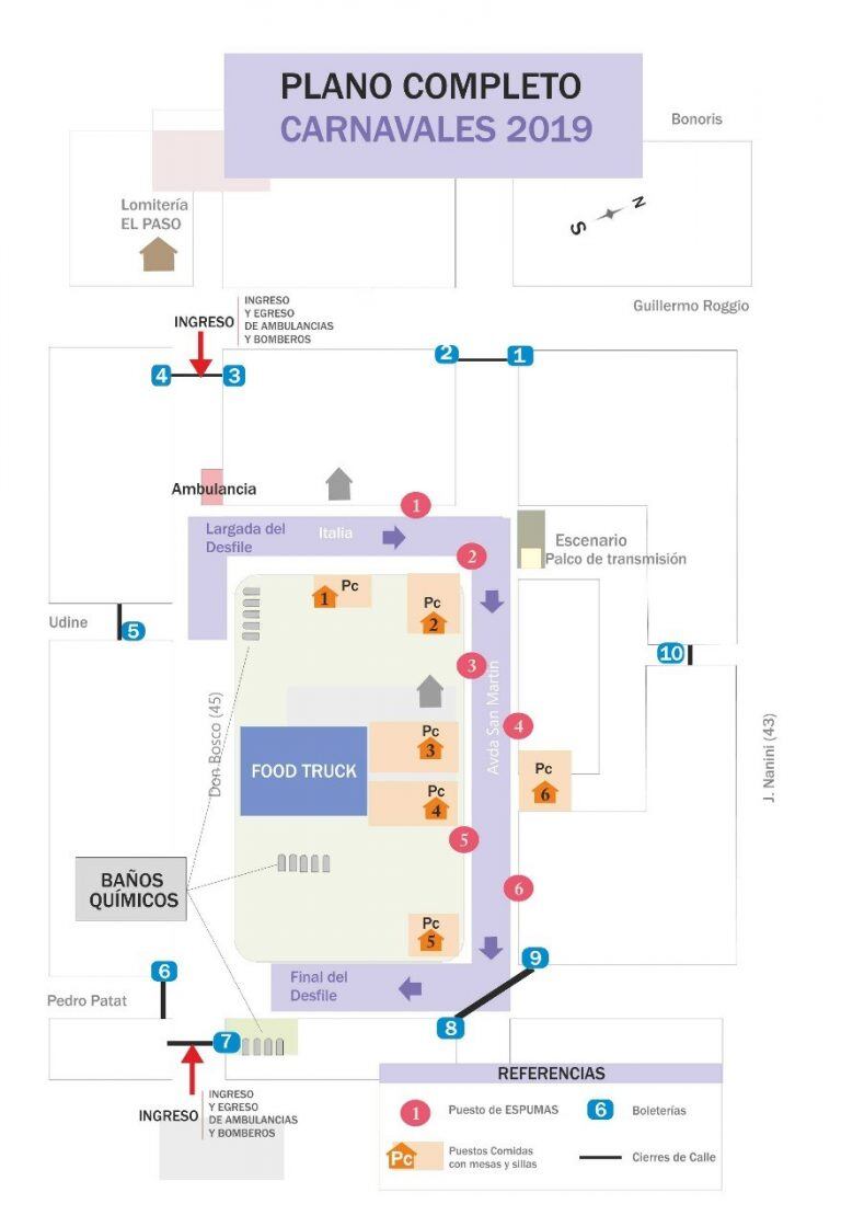 Plano de los carnavales de Colonia Caroya 2019