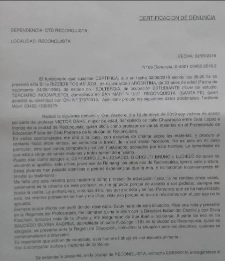 Profesor Víctor Gahn, denunciado por un alumno. (Reconquista Hoy)