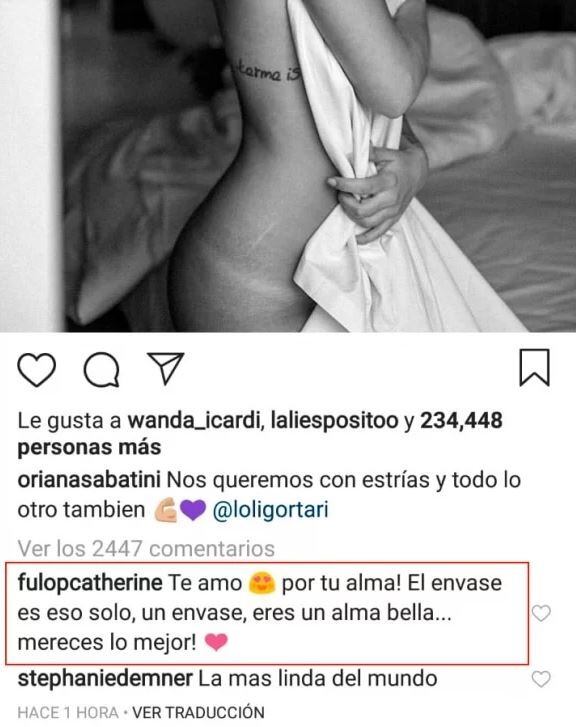 Catherine Fulop felicitó a su hija por la publicación de la foto al natural.