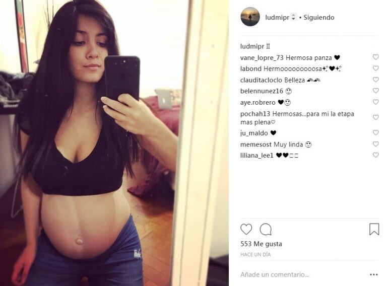 Fueron tres las secuencias sobre su panza que subió a las redes Ludmila Romero. (Instagram)