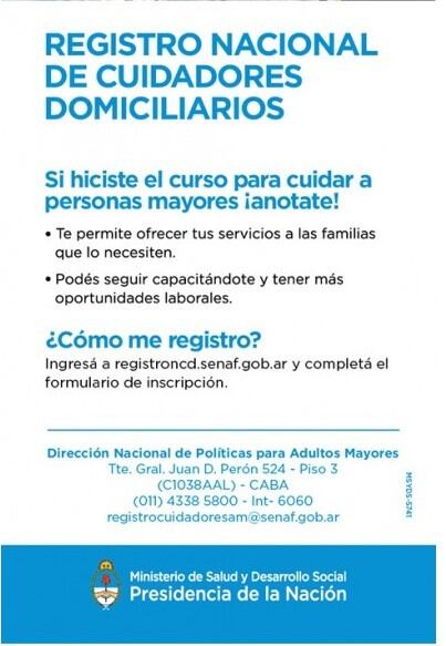 inscripción Cuidadores Domiciliarios (foto Web)