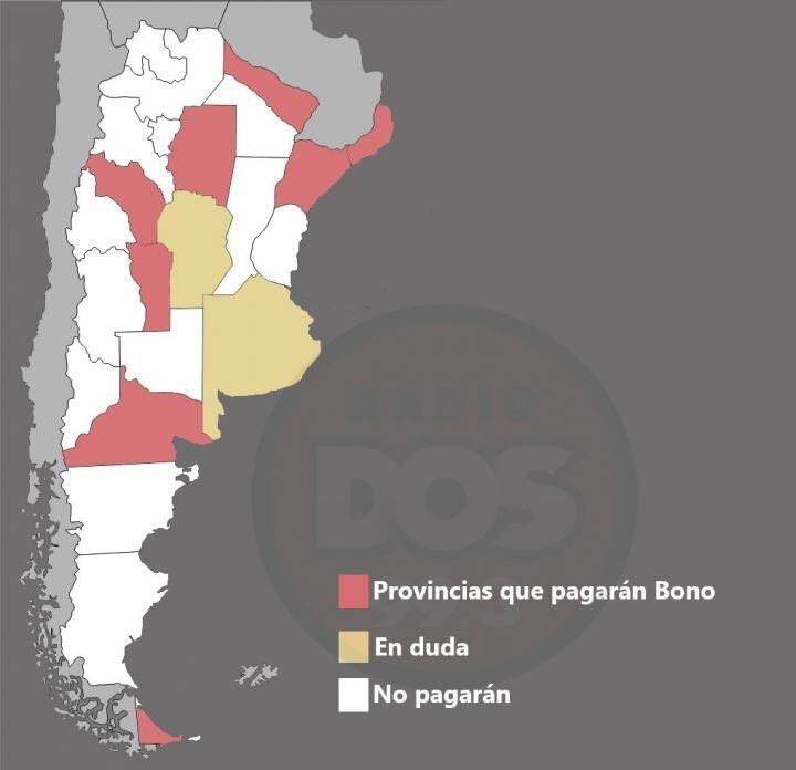 Provincias que pagarán el bono de fin de año. (Fuente: Radio Dos)