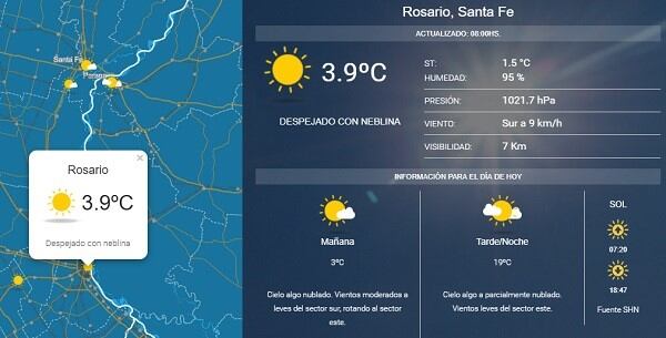 Clima agradable para este domingo en Rosario. (SMN)