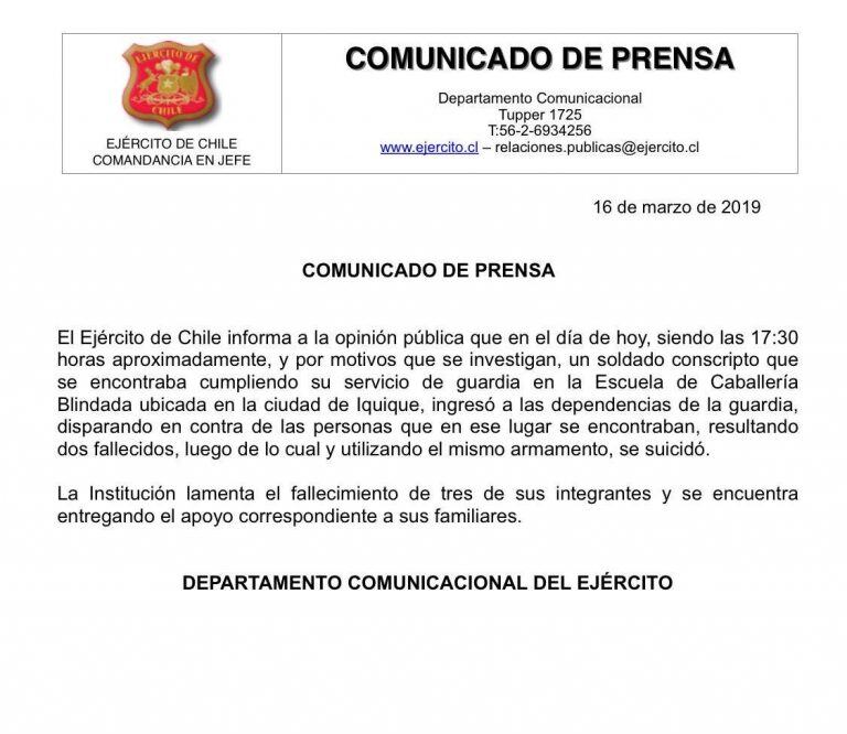 El comunicado del Ejército.