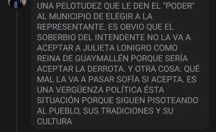 Los mensajes violentos de varones a la Reina de Guaymallén.