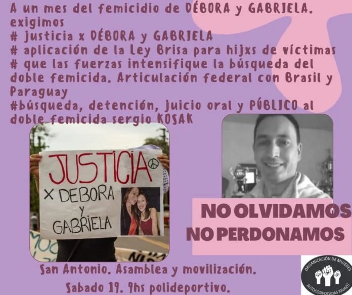 Convocan a nueva marcha solicitando justicia por el doble femicidio en San Antonio.