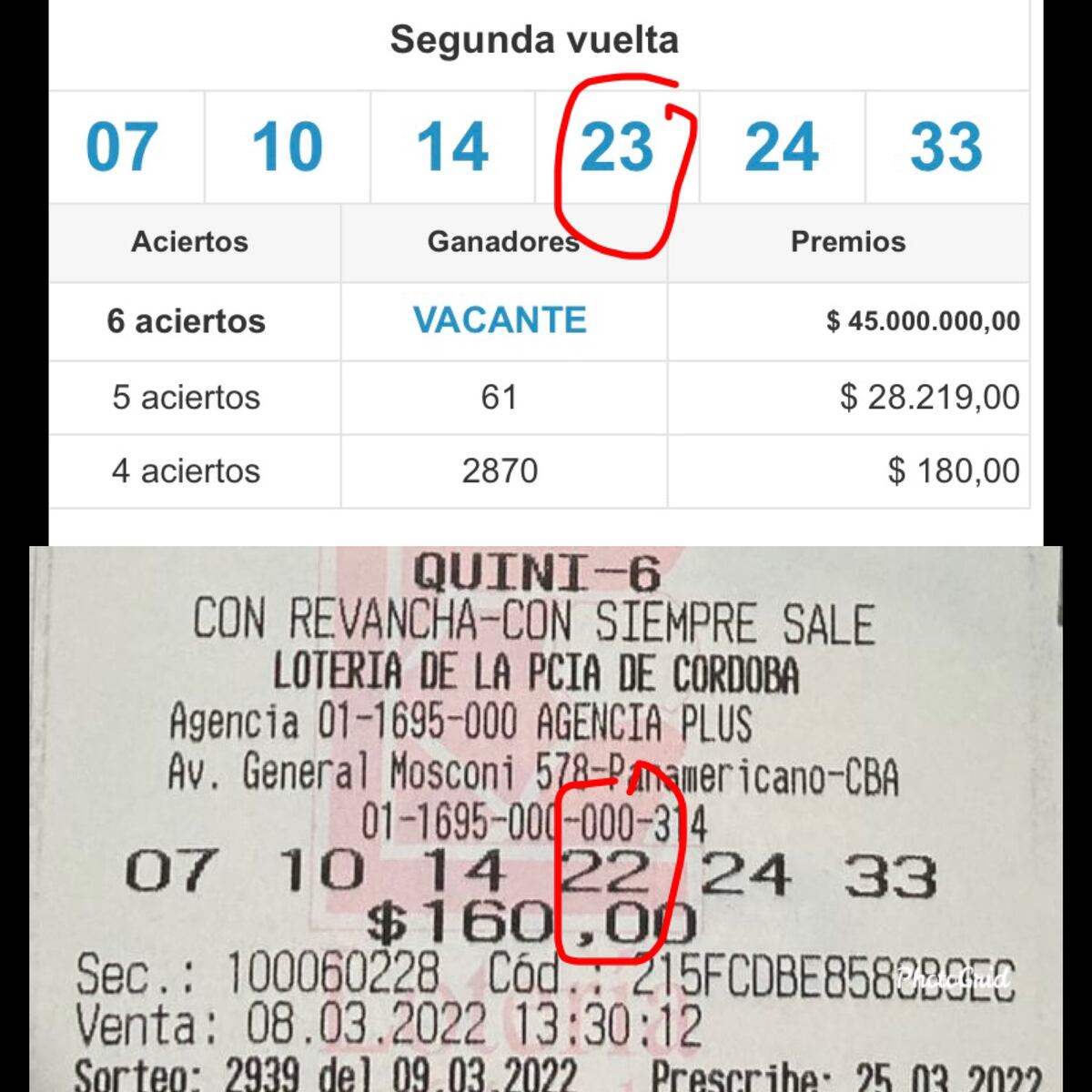 ¡Casi millonario!: un cordobés perdió el premio mayor del Quini 6 por un solo número