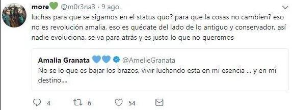 Twitter de Morena Echarri contra Granata