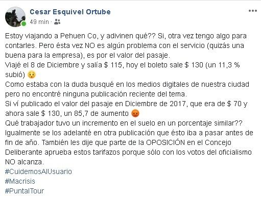 César Esquivel Ortube se expresó en Facebook