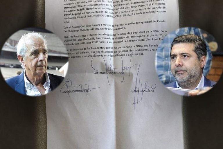 El acta firmada por Conmebol, River y Boca para disputar el partido el domingo 25 de noviembre. (Diario Olé)