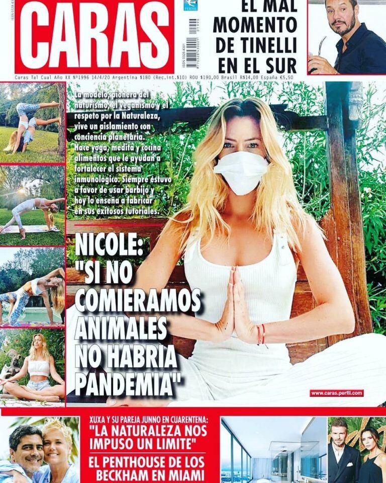 Nicole Neumann posando con un barbijo en la tapa de revista Caras (Foto:Instagram).