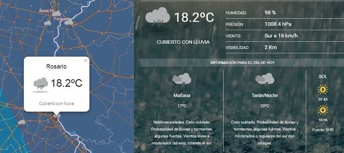 El Servicio Meteorológico Nacional advirtió sobre tormentas en Rosario y la zona. (SMN)