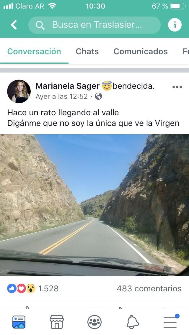 El posteo en Facebook sobre la Virgen.