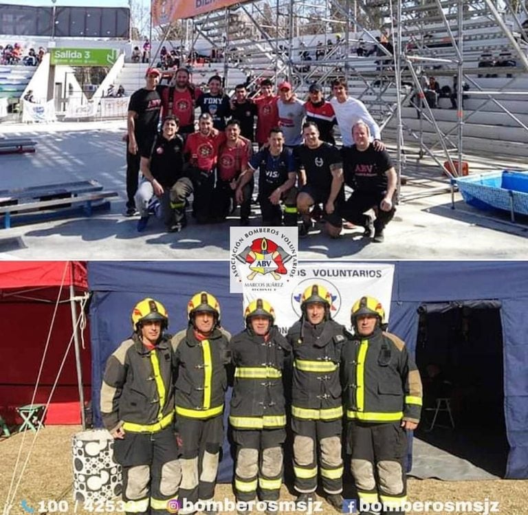 Los Bomberos Voluntarios de Marcos Juárez en Rio IV junto a su entrenador Martin Wallace.