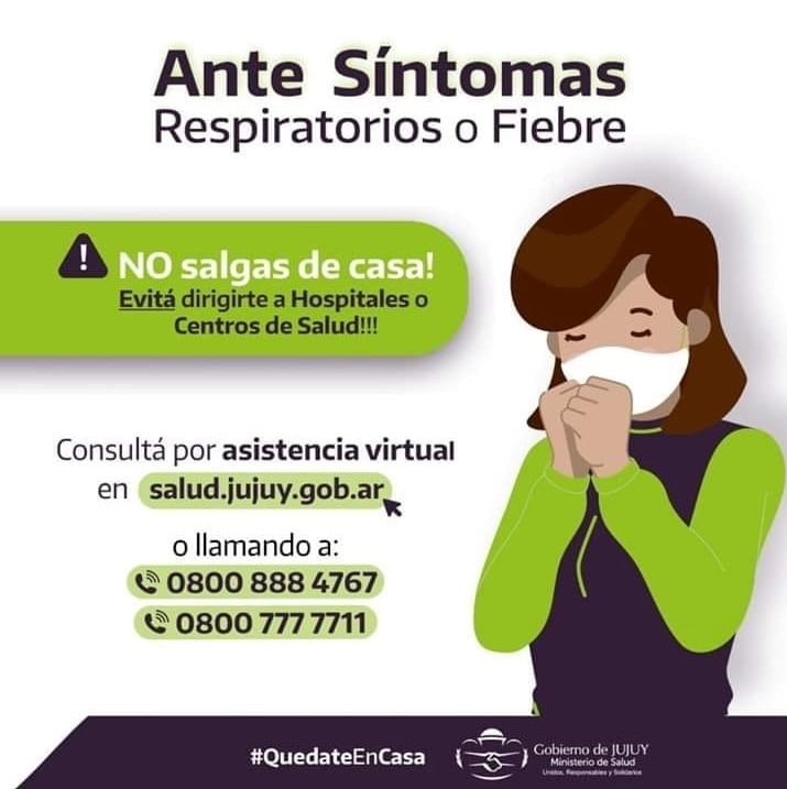 Las autoridades sanitarias de Jujuy promueven la consulta virtual o telefónica, ante la aparición de fiebre y/o síntomas.