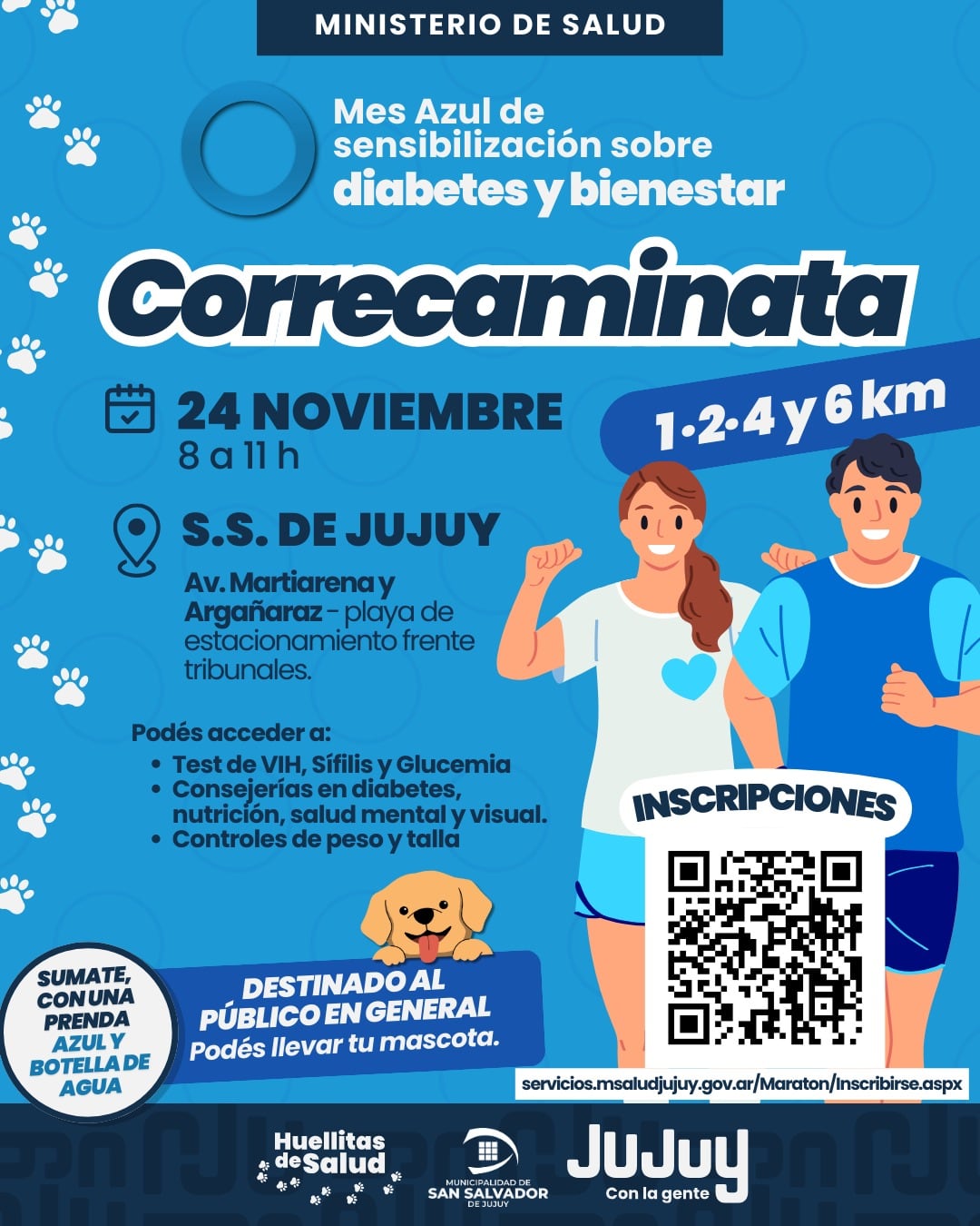 Pieza gráfica que anuncia la "correcaminata" programada para el domingo 25 del corriente, para concientizar sobre la prevención y atención de la diabetes.