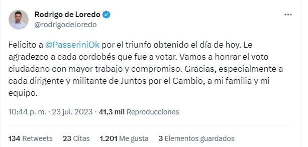 El saludo de Rodrigo de Loredo para Daniel Passerini.